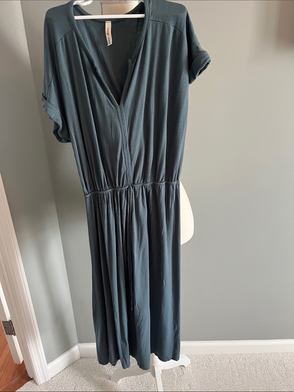 orange creek Teal V-Neck Drawstring Midi Dress